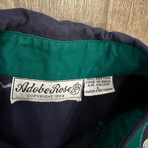 Vintage Adobe Rose Button Down Shirt Large Western Star Sherif Green Blue Rodeo - Picture 9 of 13